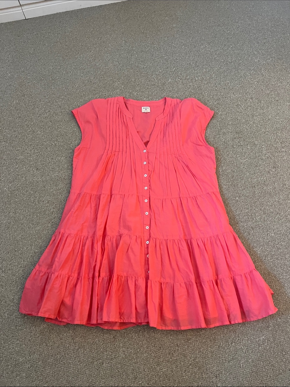 Tiered Button-Front Mini Dress in Coral Pink